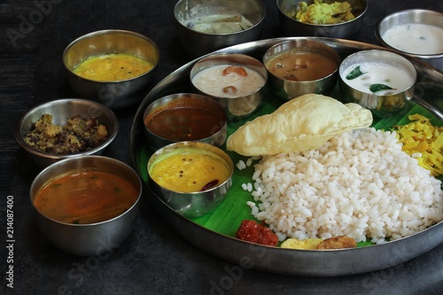 Kerala Onam Feast or Traditional South Indian VegetarianThali photo