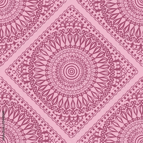 pattern with floral mandala, decorative seamless Vector illustration.