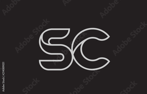 black and white alphabet letter sc s c logo combination