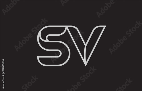black and white alphabet letter sv s v logo combination