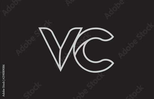 black and white alphabet letter vc v c logo combination