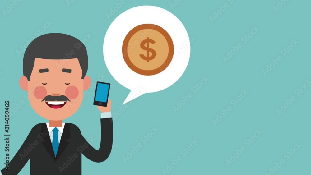 Businessman talking about money with smartphone High Definition animation colorful scenes Businessman talking about money with smartphone High Definition animation colorful scenes