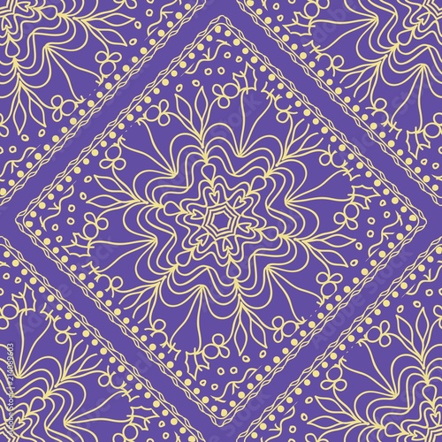 Template Print for Fabric. Pattern of Mandala with Border. Vector illustration. Seamless. For Print Bandana  fashion design