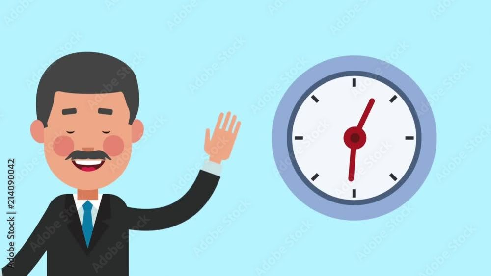 Businessman with clock running cartoon High Definition animation colorful scenes Businessman with clock running cartoon High Definition animation colorful scenes