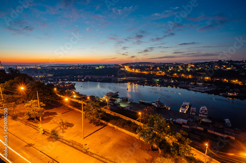 Night Aerial view of Sevastopol, Crimea. Harbor, cargo ships