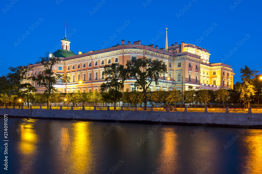 Saint Michael's Castle (Mikhailovsky Castle or Engineers' Castle) at night, Saint Petersburg, Russia
