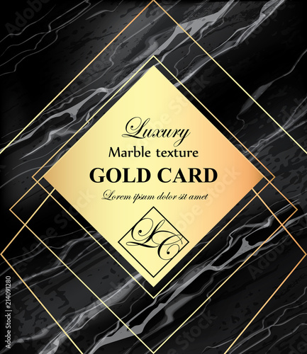 Golden luxury card black marble background. Elegant poster with stone pattern textures illustrations