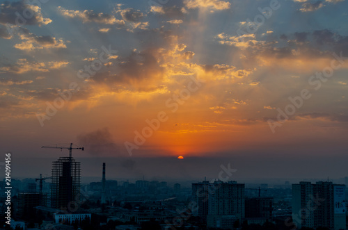Baku, Azerbaijan - July 18, 2018: Baku City skyline with urban skyscrapers at sunset, Azerbaijan. 