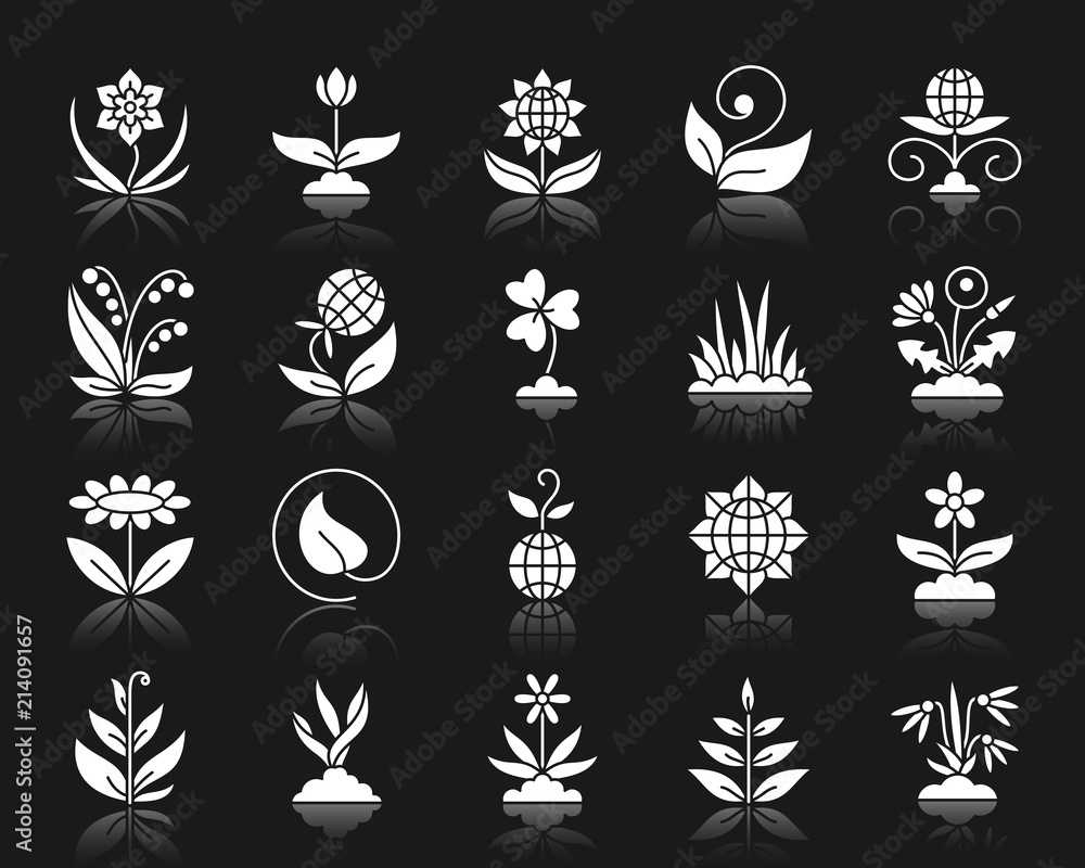 Garden white silhouette icons vector set Garden white silhouette icons vector set