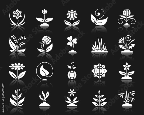 Garden white silhouette icons vector set