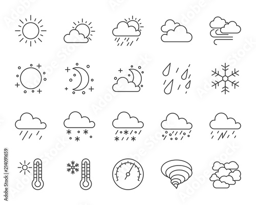 Weather simple black line icons vector set