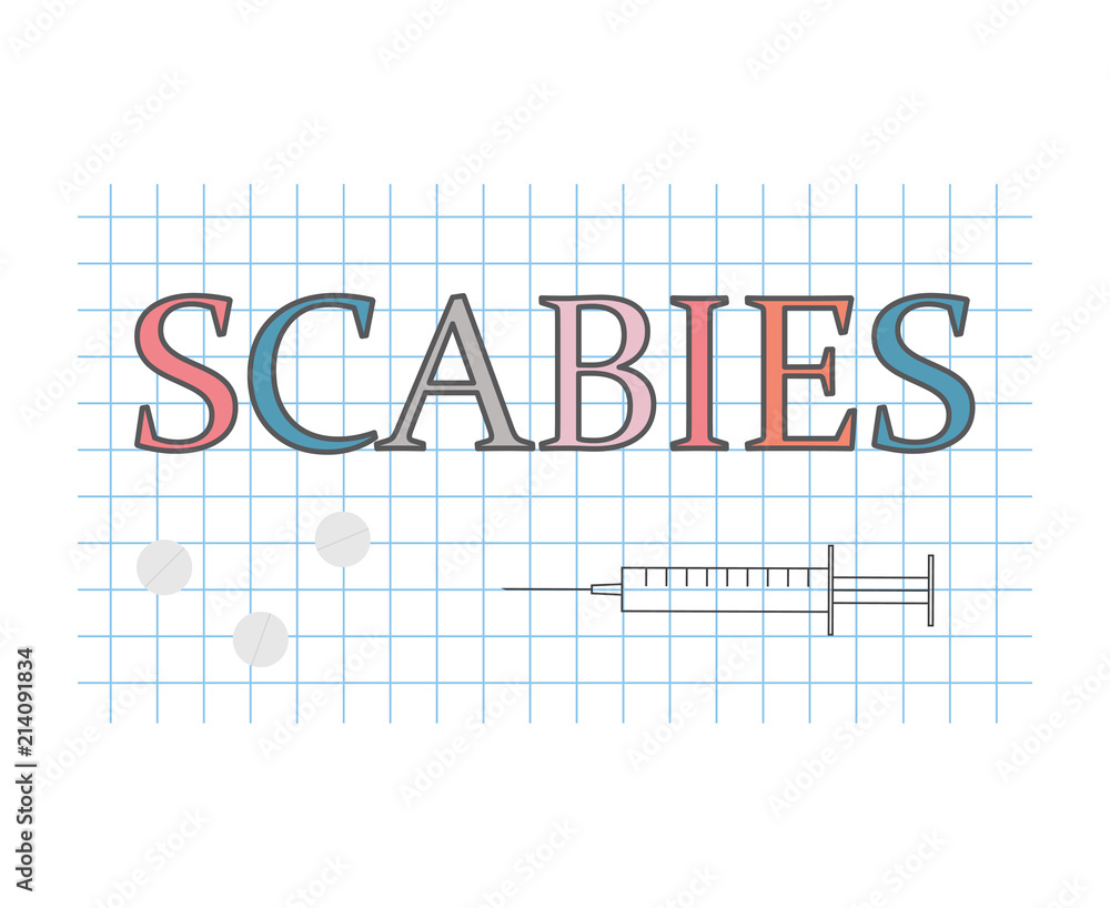 Scabies word on checkered paper sheet vector illustration Stock Vector