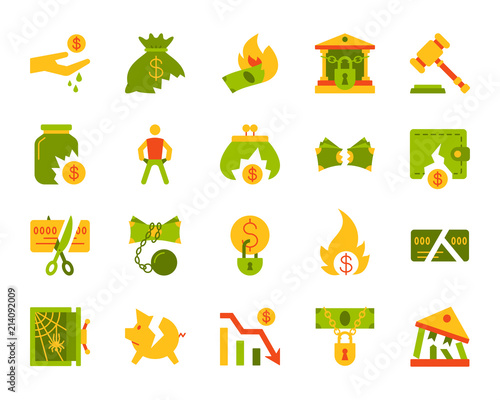 Bankruptcy simple flat color icons vector set