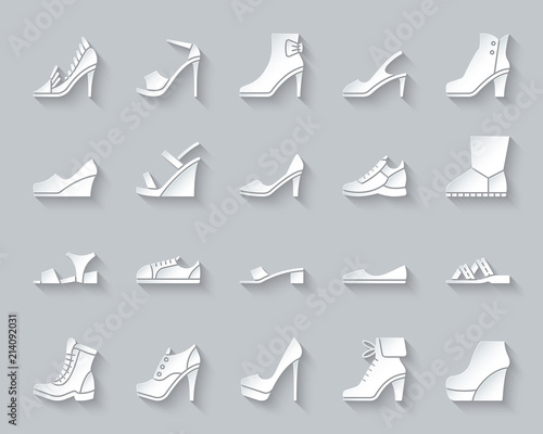 Shoes simple 3D paper cut icons vector set