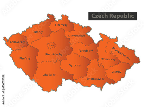 Czech Republic map Orange separate region individual names vector