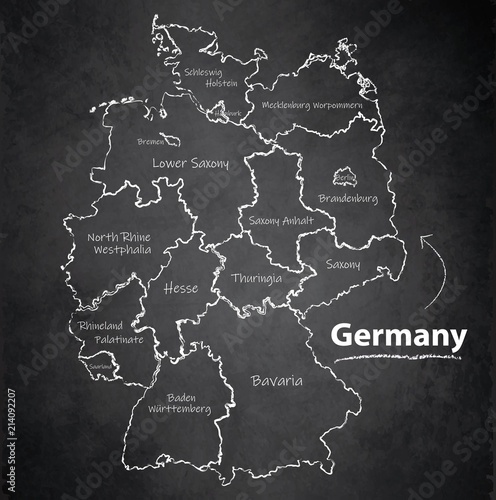 Fotografie Germany map separate region individual names blackboard chalkboard vector