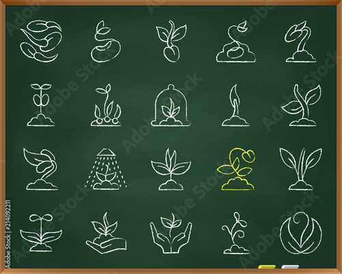 Sprout chalk draw line icons vector set