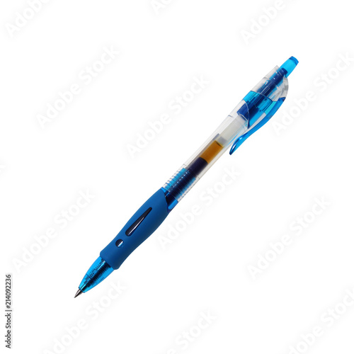 Blue pen isolated on white background photo