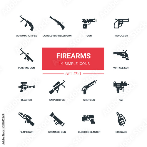 Firearms - flat design style icons set