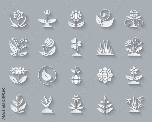Garden simple paper cut icons vector set