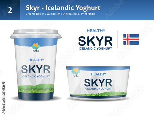 Skyr Icelandic yoghurt vector - The viking superfood. All objects are grouped and easy to customize.