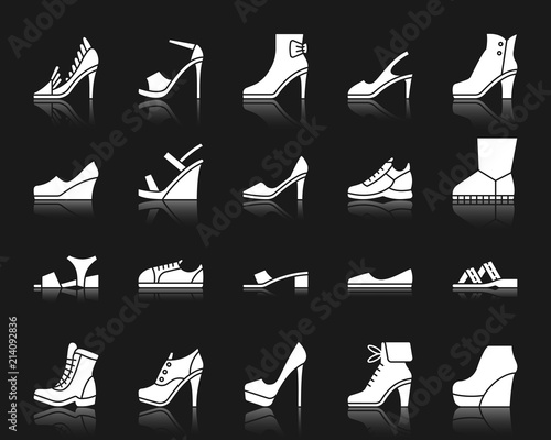 Shoes white silhouette icons vector set