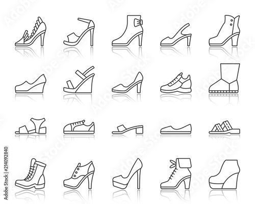 Shoes simple black line icons vector set
