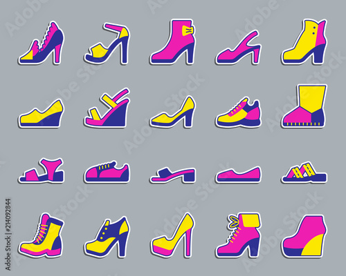 Shoes patch sticker icons vector set