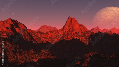 Fototapeta Naklejka Na Ścianę i Meble -  Alien landscape. Martian landscape. The surface of the planet.
3D rendering