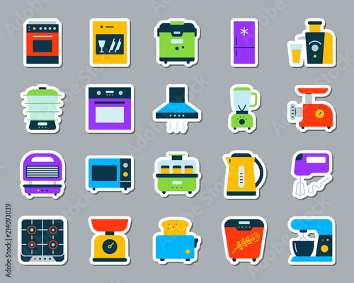 Kitchen Appliance patch sticker icons vector set