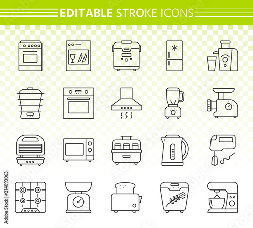 Kitchen Appliance simple line icons vector set
