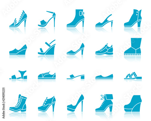 Shoes color silhouette icons vector set