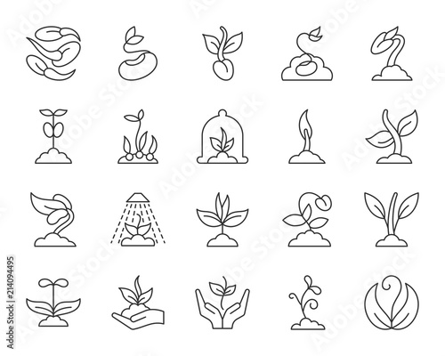 Sprout simple black line icons vector set