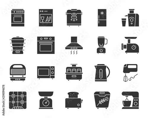 Kitchen appliance black silhouette icon vector set