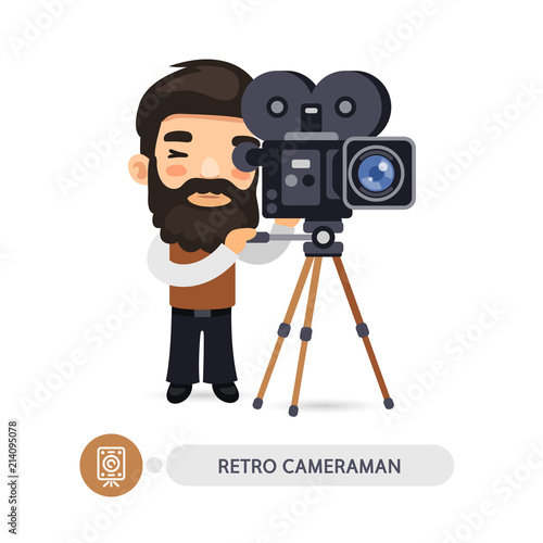 Retro Cameraman Flat Cartoon Character