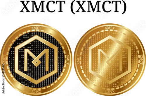Set of physical golden coin XMCT (XMCT), digital cryptocurrency. XMCT (XMCT) icon set. Vector illustration isolated on white background.