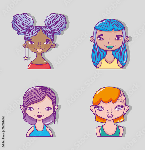 Set of millenial womens cartoons