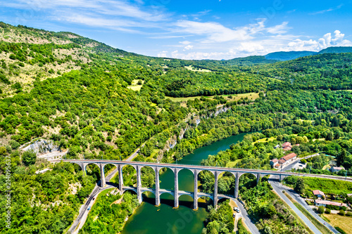 The Cize-Bolozon viaduct across the Ain river in France photo