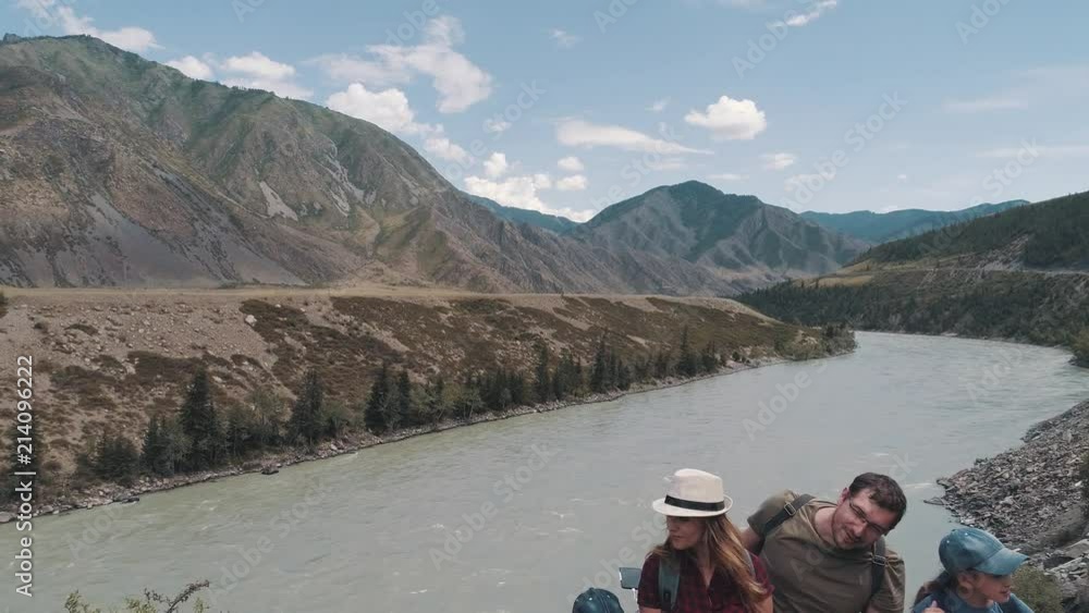aerial. family in the journey. parents with children went Hiking in the mountains. parents and children in the campaign aerial. family in the journey. parents with children went Hiking in the mountains. parents and children in the campaign