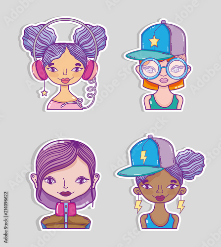 Set of millenial womens cartoons