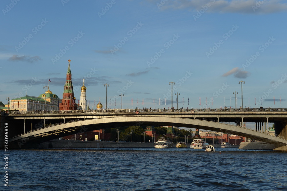 View of the Kremlin and the Great Stone Bridge from the Moscow River.