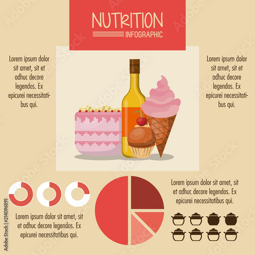 Nutrition and food red infographic with statistics and elements vector illustration photo