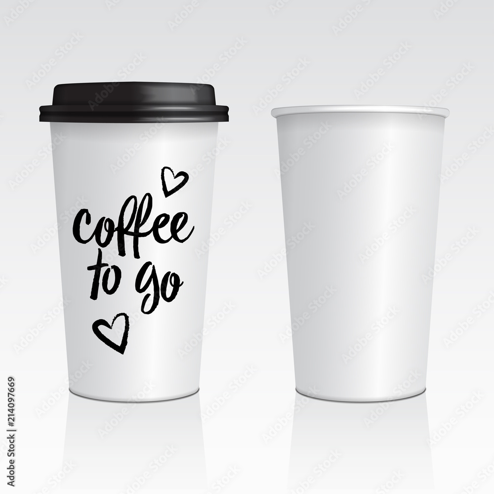 Vector realistic blank mock up paper cups with plastic lid. Coffee to go, take out mug Vector realistic blank mock up paper cups with plastic lid. Coffee to go, take out mug