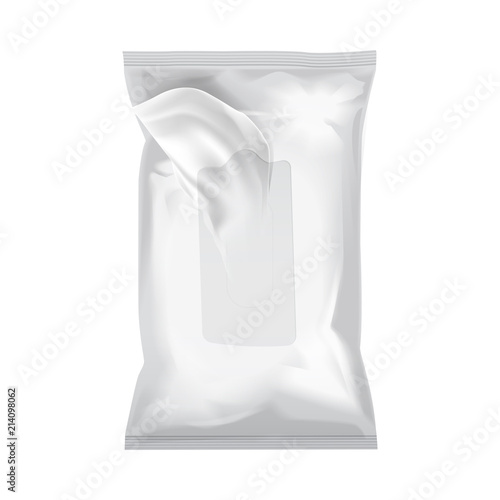 Vector mockup of wet wipe flow, pack with realistic transparent shadows