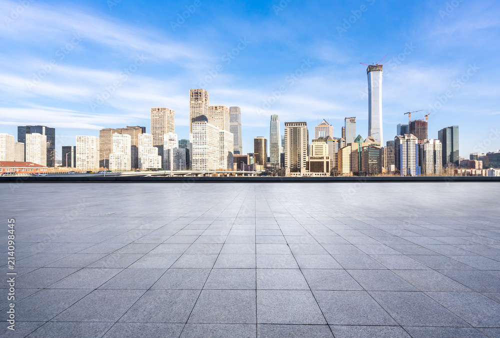 panoramic city skyline with empty square