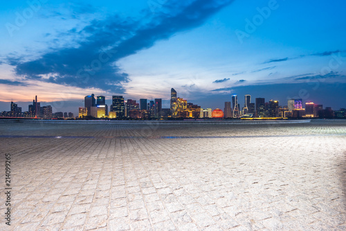 panoramic city skyline with empty square