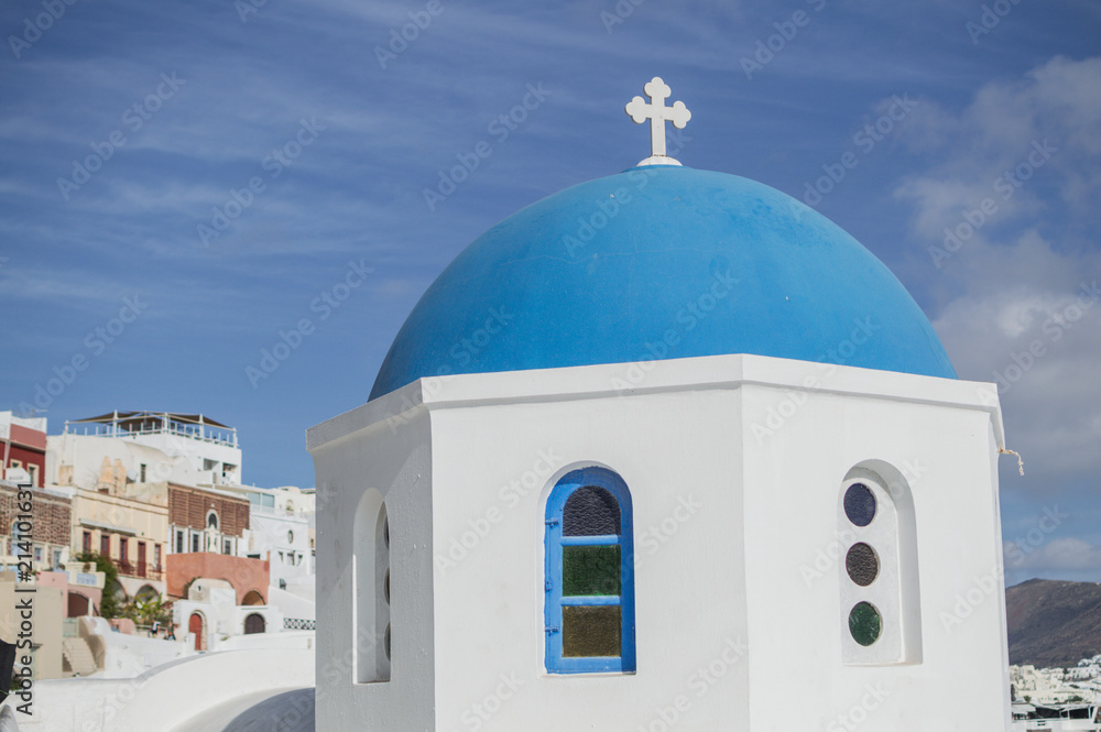 Whitewashed Church on Cliffs with Sea View in Oia, Santorini, Cyclades, Greece
