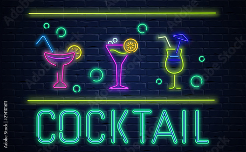 Black cocktail party background with colorful neon decoration.