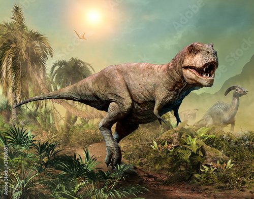 Fototapeta Naklejka Na Ścianę i Meble -  Tyrannosaurus rex scene 3D illustration