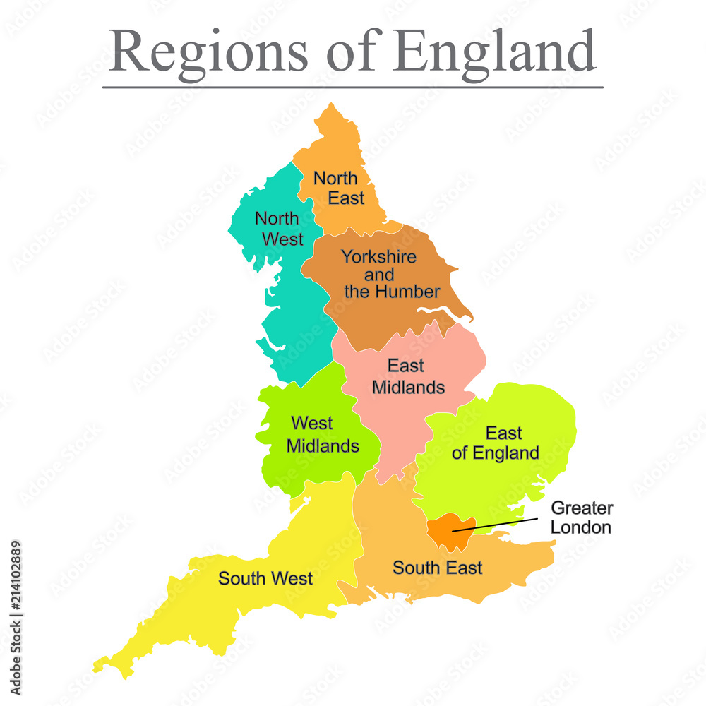 Colorful Map Of England With Outline On White Background Stock Vector Colorful Map Of England With Outline On White Background Stock Vector